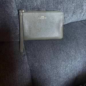 Coach Olive Green Pebbled Leather Wristlet with Gold Logo